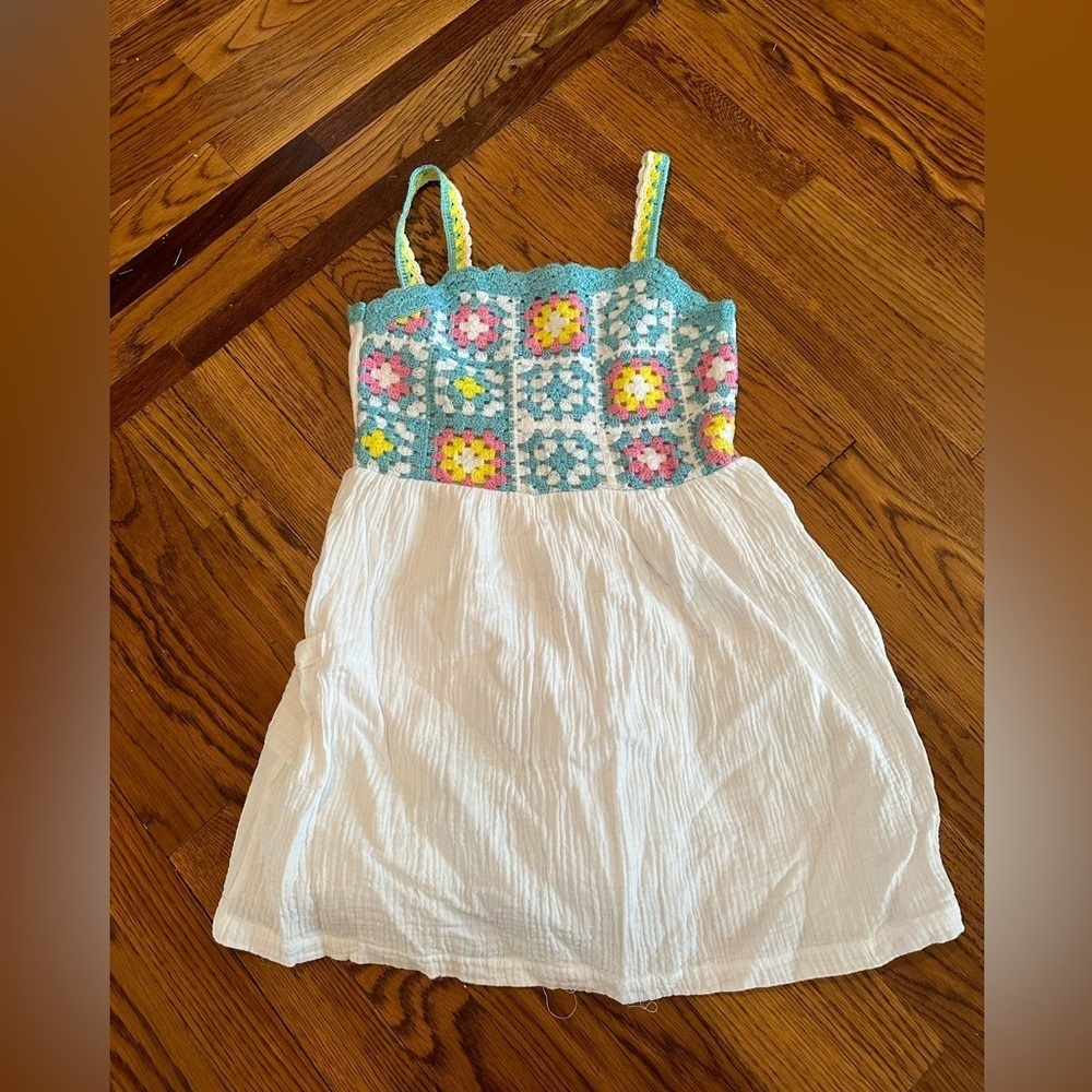 Design History Crochet Blue and White Girls Dress Size Medium